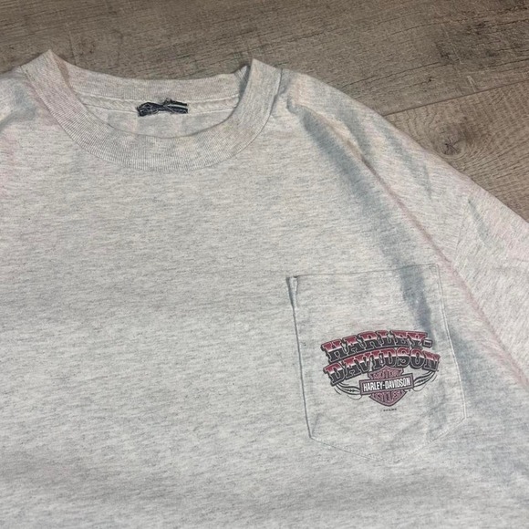 Vintage Y2K 90s charlotte North Carolina pirate Grey Harley Davidson pocket tee - Picture 1 of 5